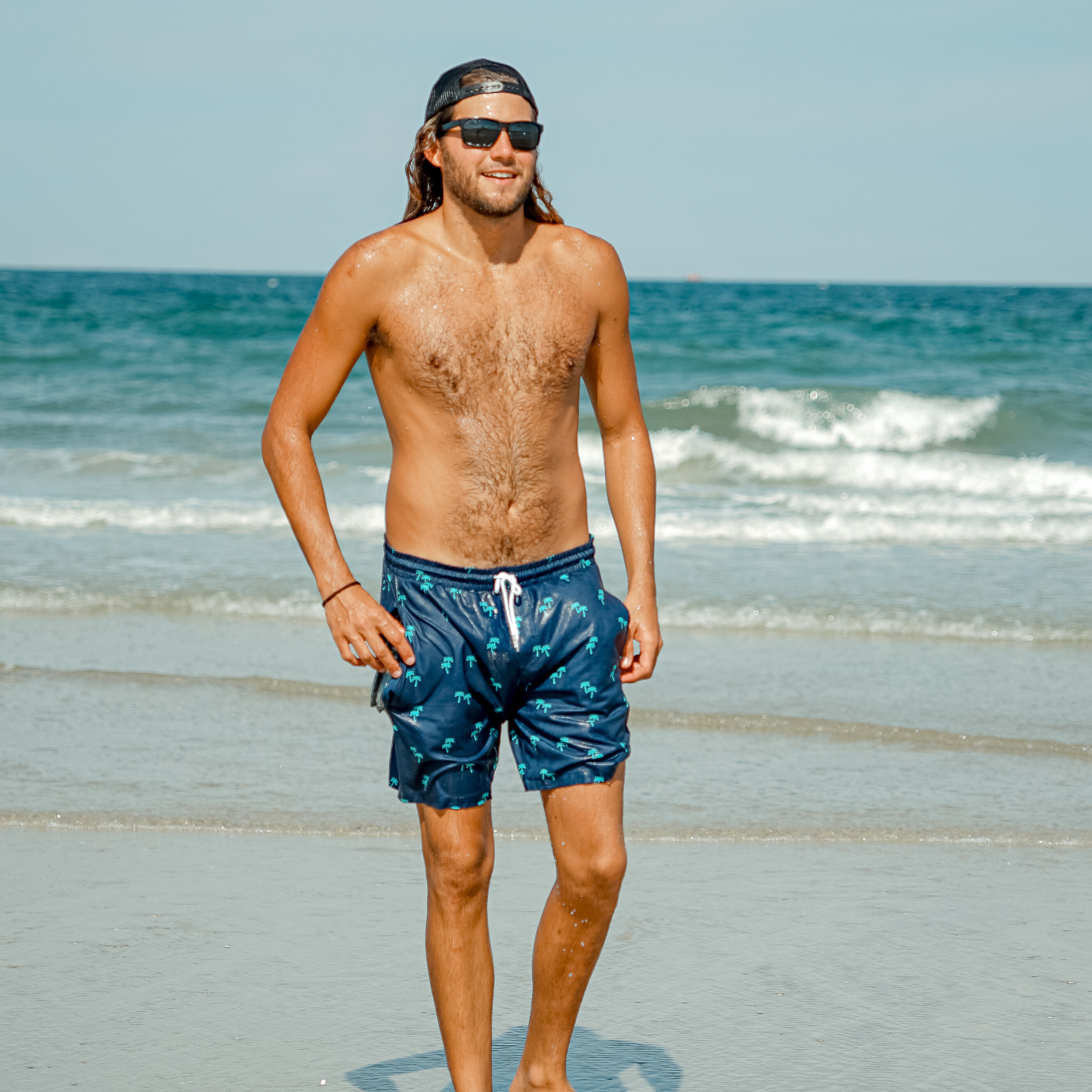 Dry Pocket Tropical Trees - Swim Shorts with Waterproof Pocket