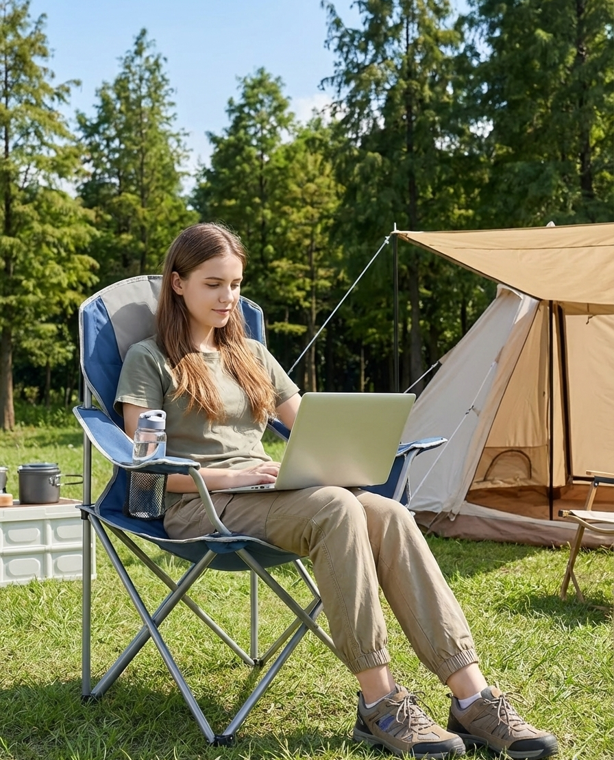 Heavy-Duty Folding Camping Chair with Cooler Bag
