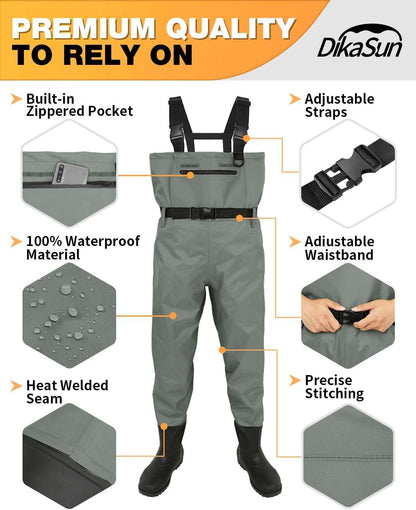 DikaSun Lightweight Bootfoot Chest Waders - Grey