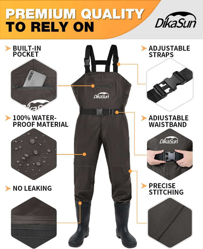 DikaSun Lightweight Bootfoot Chest Waders - Brown