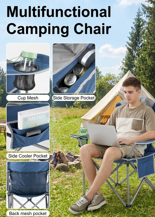 Heavy-Duty Folding Camping Chair with Cooler Bag