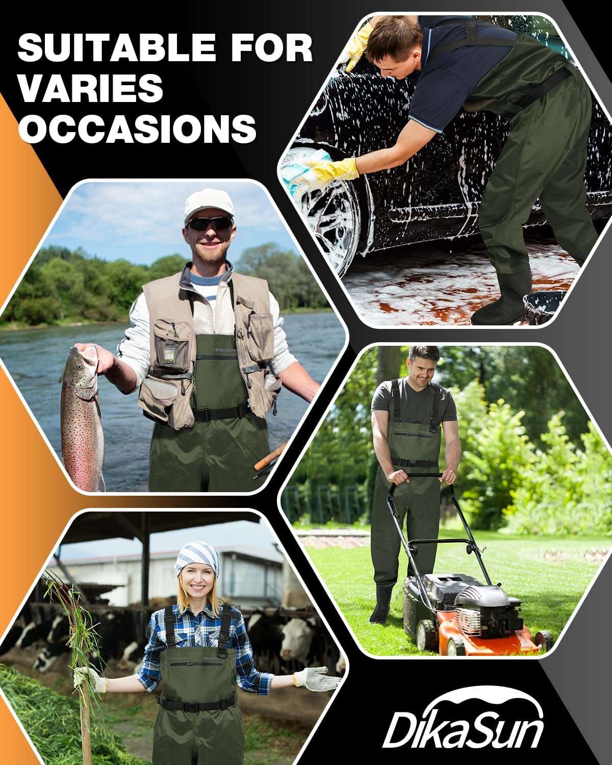 DikaSun Lightweight Bootfoot Chest Waders - Dark Green