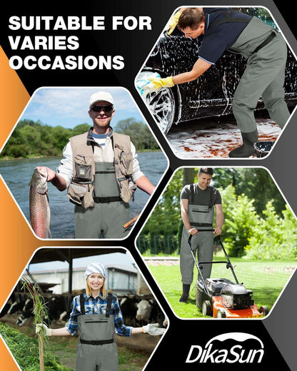DikaSun Lightweight Bootfoot Chest Waders - Grey