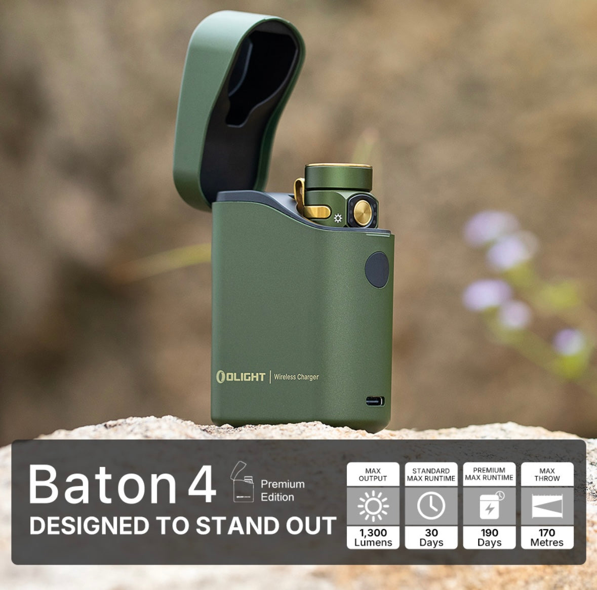 Olight Baton 4 Rechargeable Flashlight with Charging Case