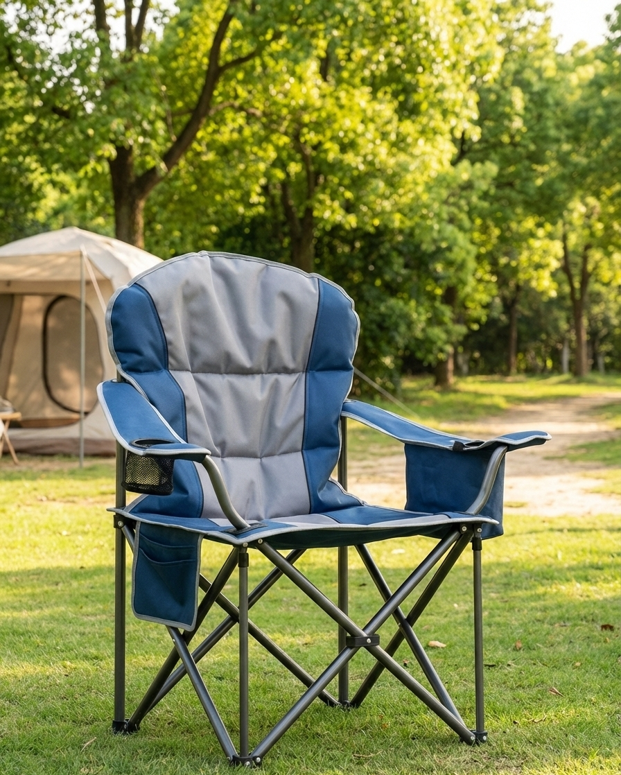 Heavy-Duty Folding Camping Chair with Cooler Bag