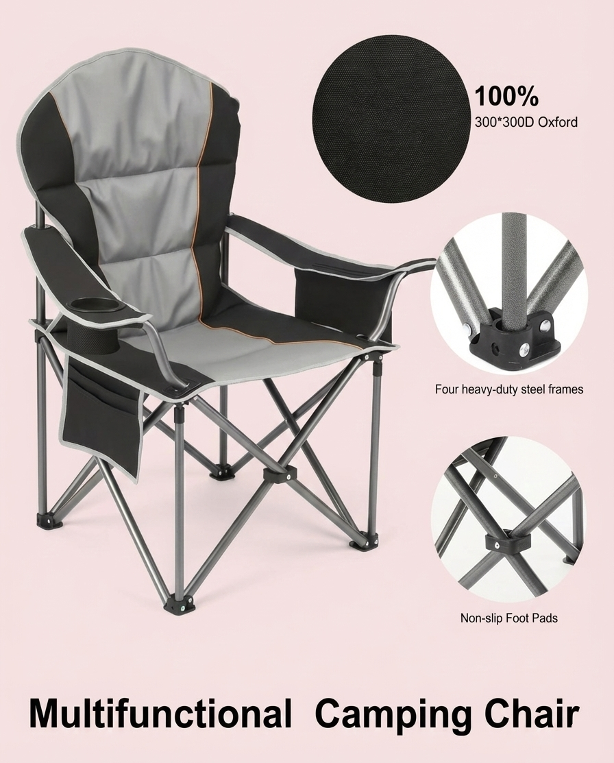 Heavy-Duty Folding Camping Chair with Cooler Bag