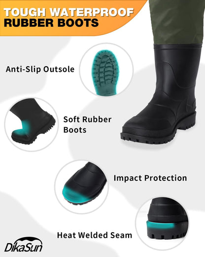 DikaSun Lightweight Bootfoot Chest Waders - Dark Green