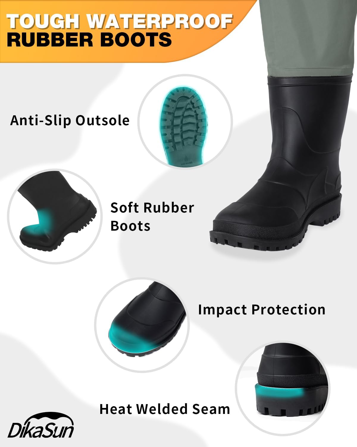 DikaSun Lightweight Bootfoot Chest Waders - Grey