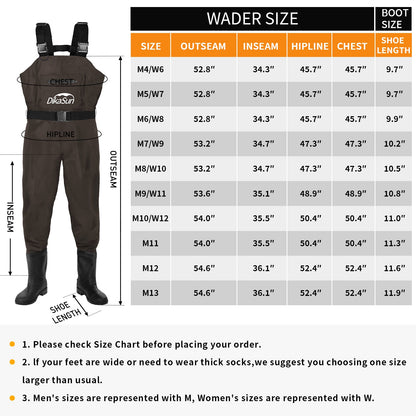 DikaSun Lightweight Bootfoot Chest Waders - Brown