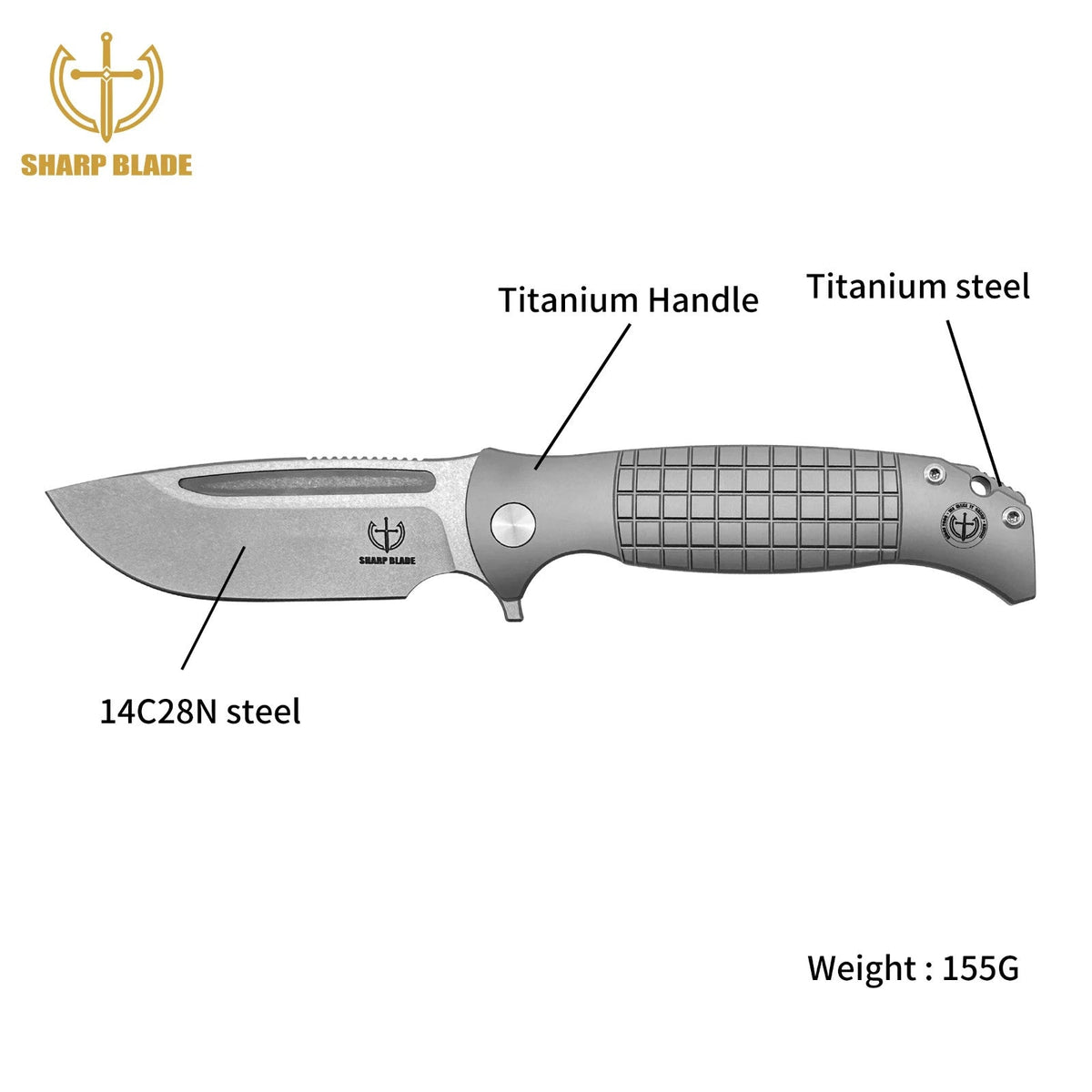 Sharp Blade 14C28N Titanium Folding Pocket Knife