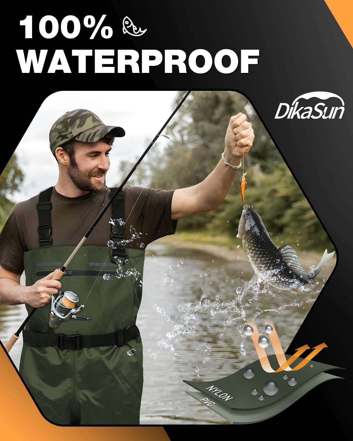 DikaSun Lightweight Bootfoot Chest Waders - Dark Green