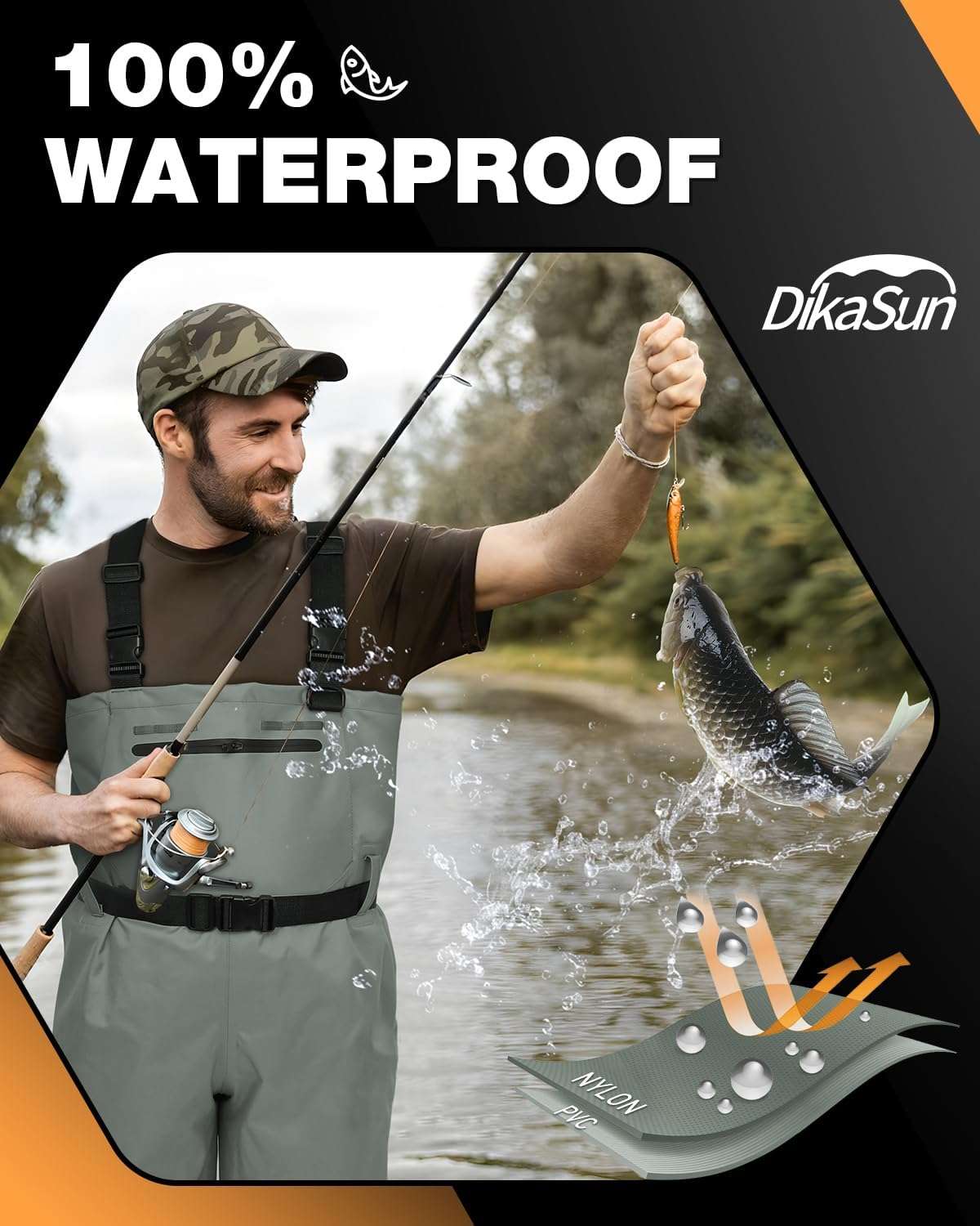 DikaSun Lightweight Bootfoot Chest Waders - Grey