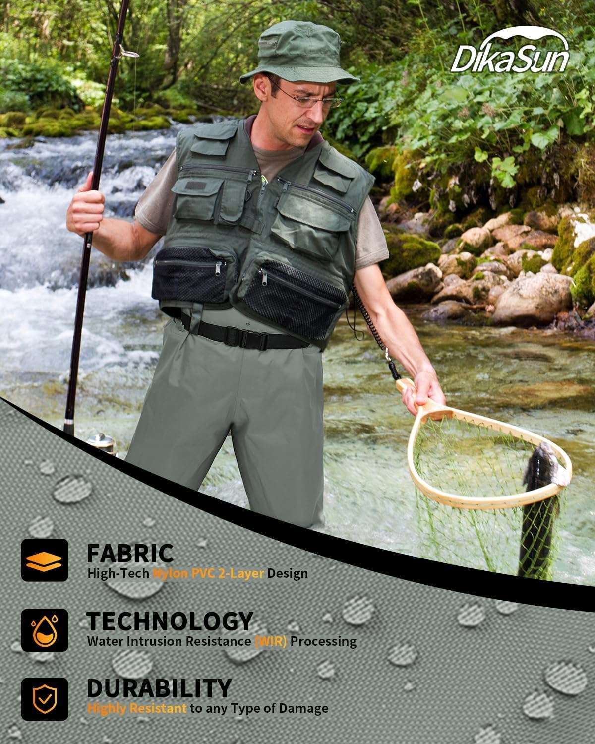 DikaSun Lightweight Bootfoot Chest Waders - Grey