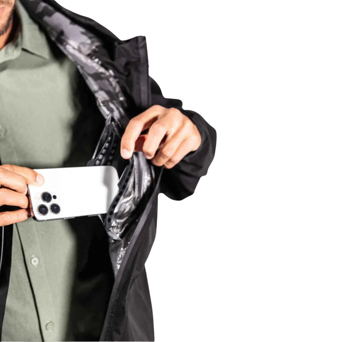 Dry Pocket Black Fin Rain Jacket with Waterproof Pocket