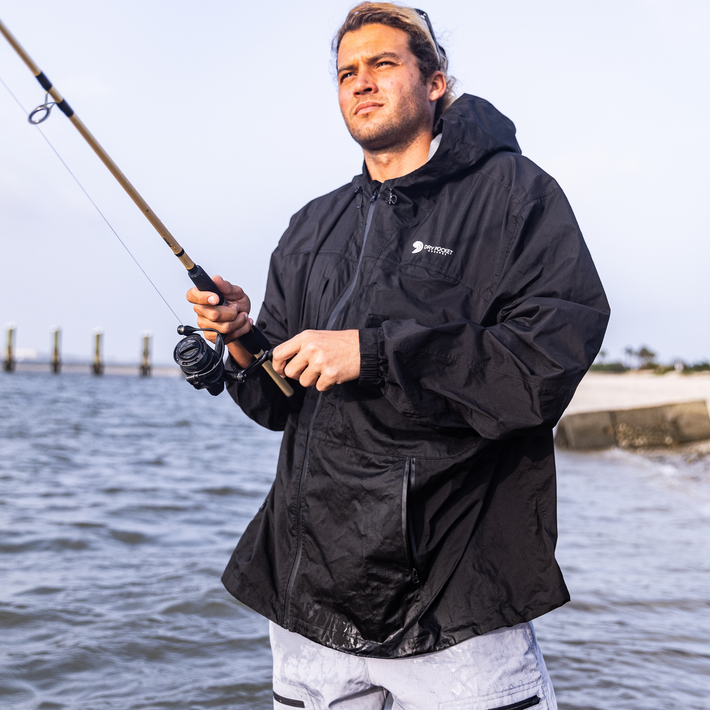 Dry Pocket Black Fin Rain Jacket with Waterproof Pocket