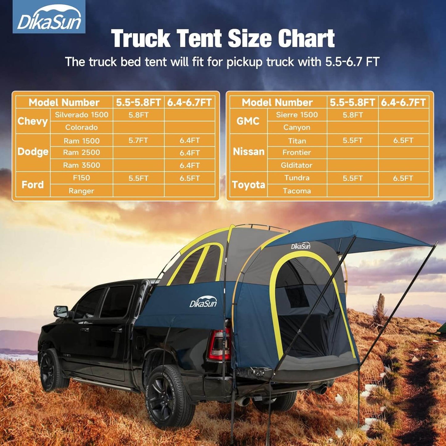 DikaSun Pickup Truck Bed Tent with Awning