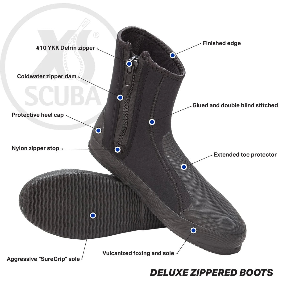 XS Scuba 6.5mm Deluxe Zipper Boots