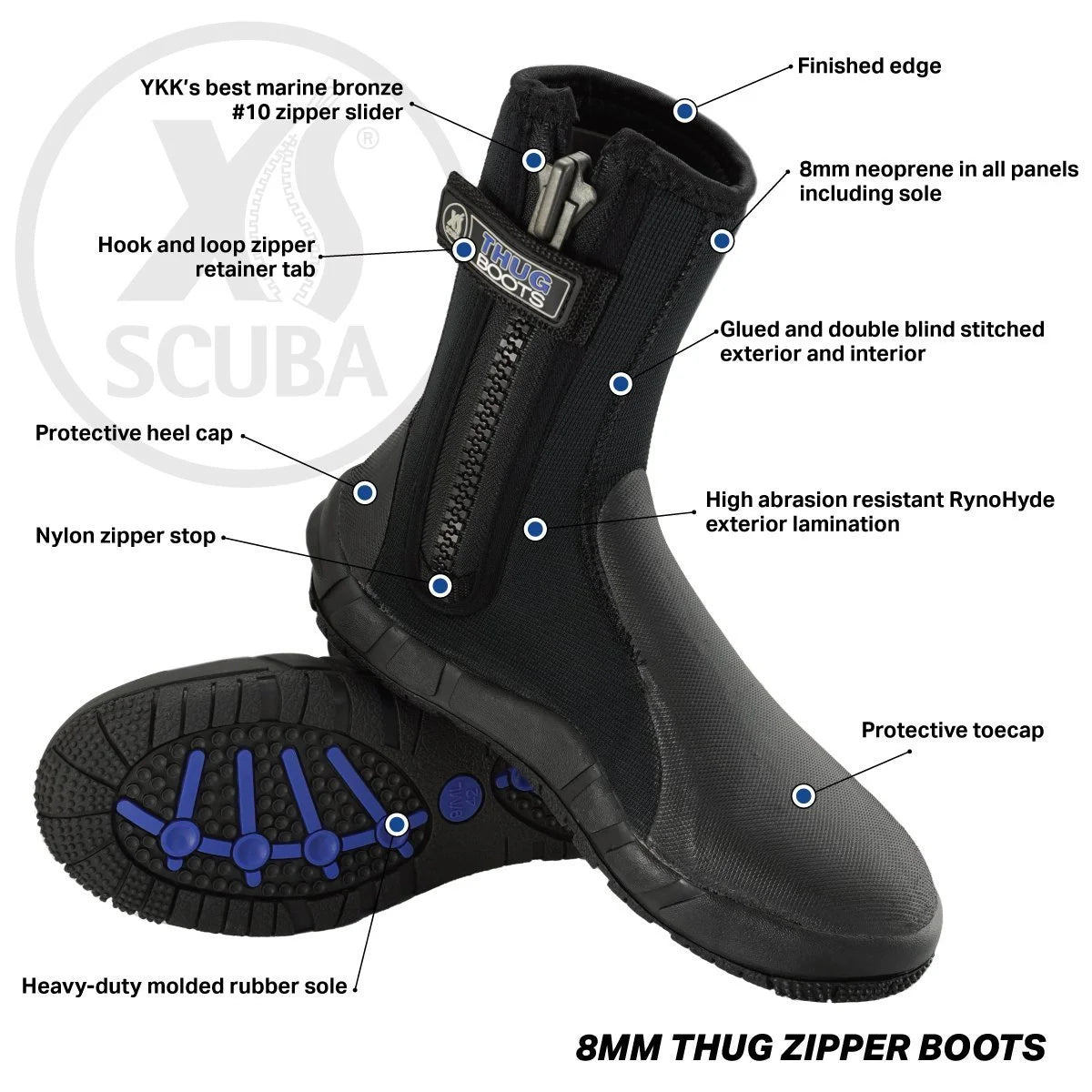 XS Scuba 8mm Thug Zippered Boots