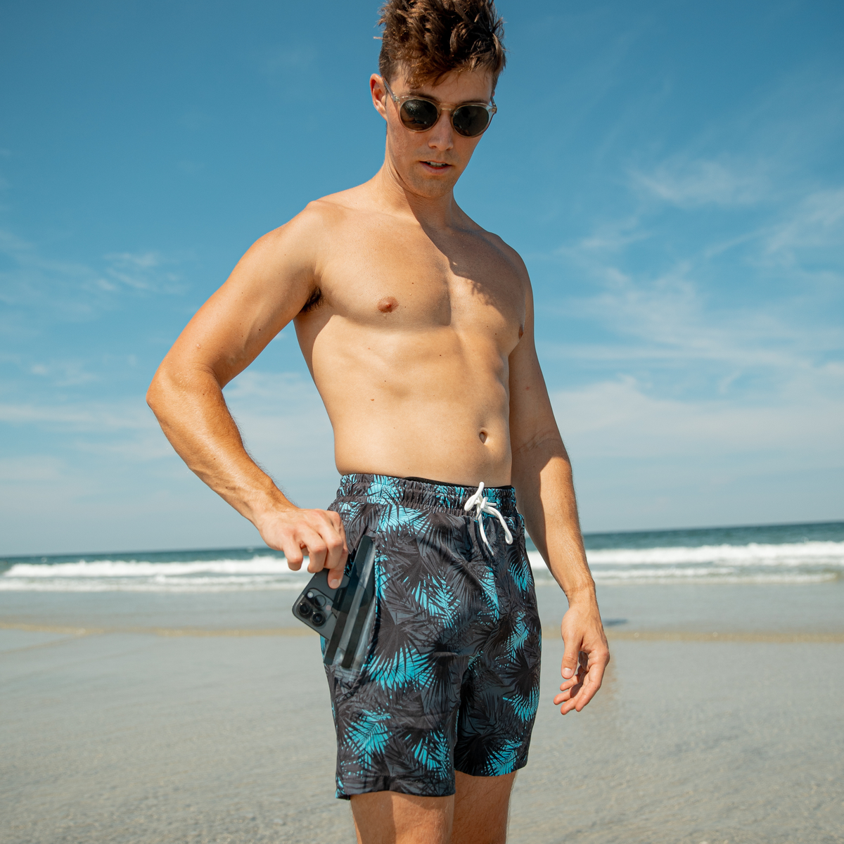 Dry Pocket Midnight Palms - Swim Shorts with Waterproof Pocket